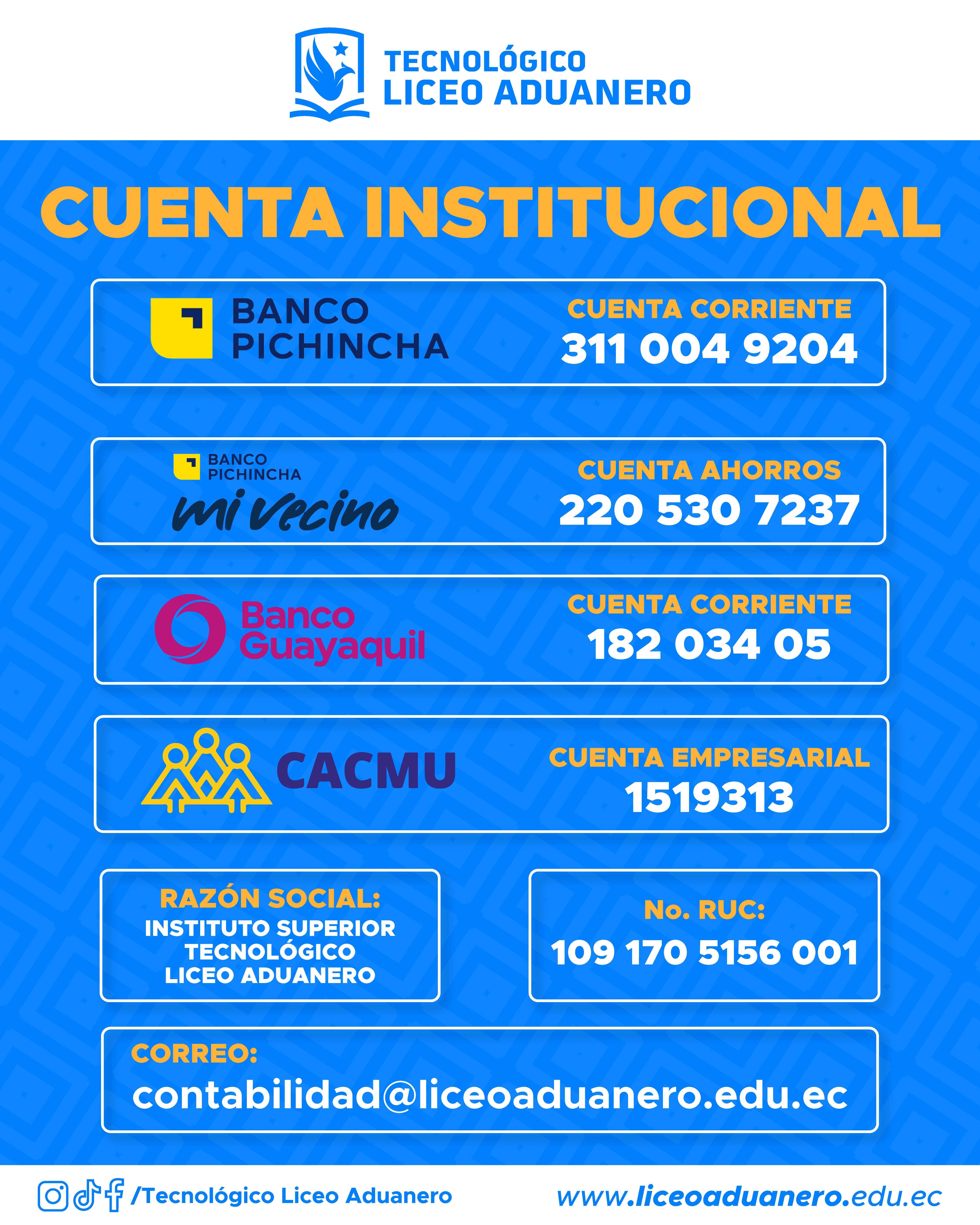 Cuentas institucionales ISTLA para depósitos y transferencias